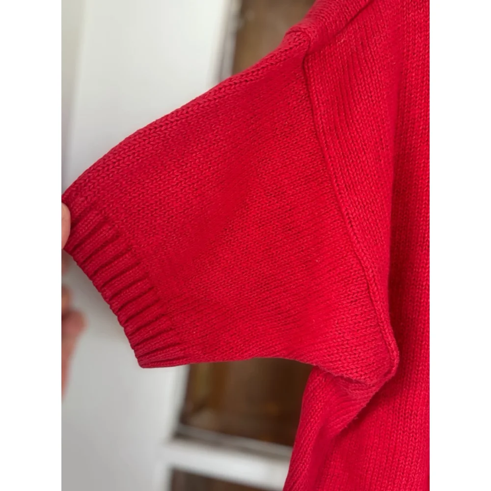 Vintage The Import Workshop Women's Medium Red V-Neck Knit Sweater Grandmacore